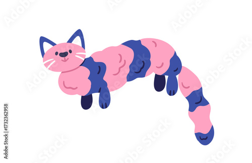 Cute funny cat toy. Whimsical long striped tabby feline animal, stuffed plush...