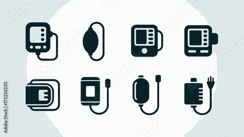 Digital illustration set of medical devices icons for scalable vector graphics and design silhouette white background