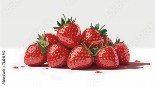 Closeup of fresh, ripe, red strawberries on a white background