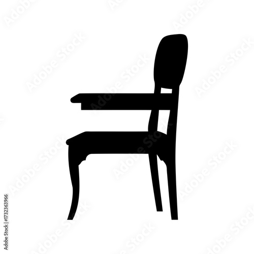 Elegant black silhouette of a vintage chair with armrests on white background