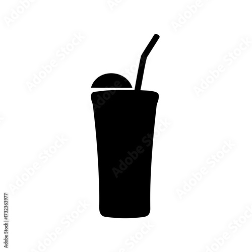Black silhouette of a blended drink with straw on white background