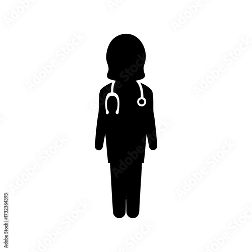 Silhouette of a female doctor wearing a stethoscope, professional medical person