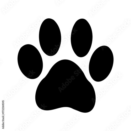 Simple black paw print on a white background, adorable animal paw