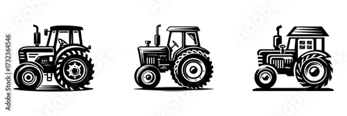 Modern Minimalist Tractor Icon, Flat Silhouette of a Farm Vehicle Vector for Agriculture Illustration Design