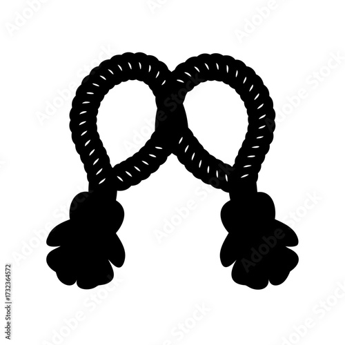Stylized black silhouette of a decorative rope with tassels isolated on white