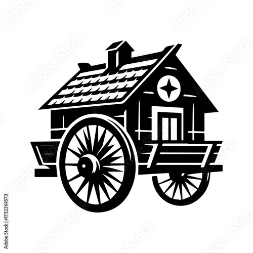 Modern Minimalist Farmhouse Wagon Icon, Flat Silhouette of a Rustic Cart Vector for Agriculture Illustration Design