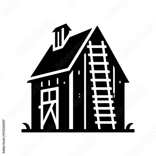 Modern Minimalist Farmhouse Ladder Icon, Flat Silhouette of a Rustic Tool Vector for Agriculture Illustration Design