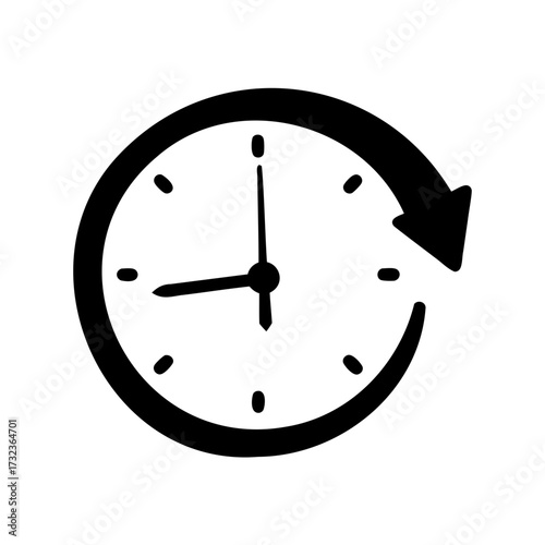Clock face with arrow around it depicting a cycle of time