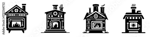 Modern Minimalist Farmhouse Stove Icon, Flat Silhouette of a Rustic Kitchen Appliance Vector for Home Illustration Design