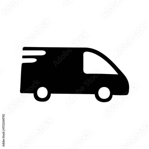 Stylized icon of delivery van representing fast shipment and express transportation