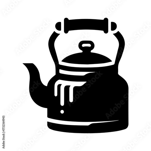 Modern Minimalist Farmhouse Kettle Icon, Flat Silhouette of a Rustic Teapot Vector for Kitchen Illustration Design