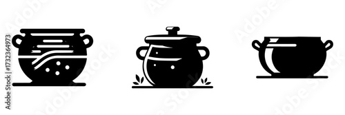 Modern Minimalist Farmhouse Pot Icon, Flat Silhouette of a Rustic Cooking Container Vector for Kitchen Illustration Design