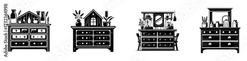 Modern Minimalist Dresser Icon, Flat Silhouette of a Simple Furniture Vector for Home Illustration Design