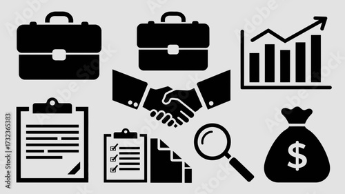 Professional business icon set vector illustration scalable for commercial use silhouette white background