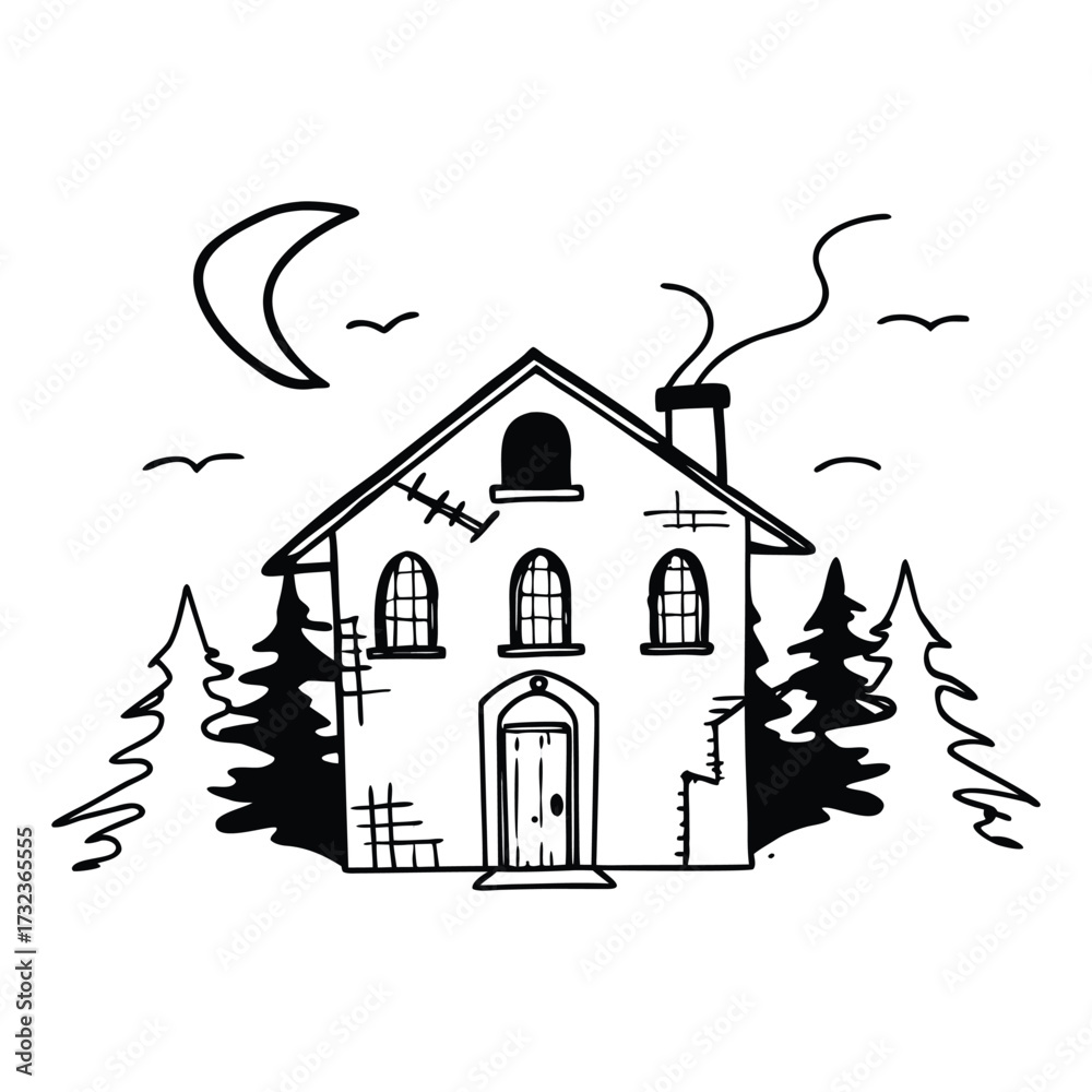 Naklejka premium Haunted House With Crooked Chimneys