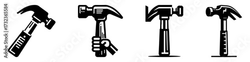 Modern Minimalist Hammer Icon, Flat Silhouette of a Handy Tool Vector for Workshop Illustration Design