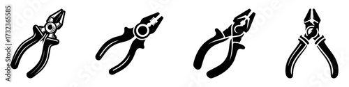 Modern Minimalist Garage Plier Icon, Flat Silhouette of a Handy Tool Vector for Workshop Illustration Design