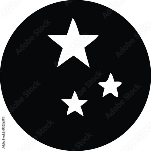 Simple graphic icon featuring three white stars within a solid black circle emblem symbol