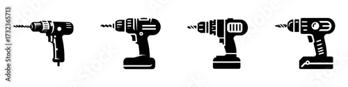 Modern Minimalist Garage Drill Icon, Flat Silhouette of a Handy Tool Vector for Workshop Illustration Design
