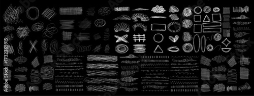 Hand Drawn Chalk Sketch Set – Abstract Doodles, Textures and Brush Strokes on Black Background
