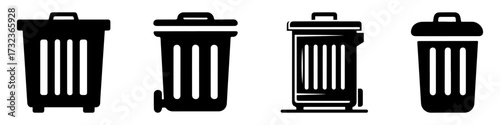 Modern Minimalist Garage Trash Can Icon, Flat Silhouette of a Waste Container Vector for Workshop Illustration Design