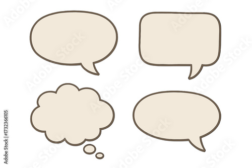Set of speech bubbles and thought bubble with crumpled paper texture. Vector cartoon for communication, dialog, messages. Cut out paper effect isolated on transparent background.