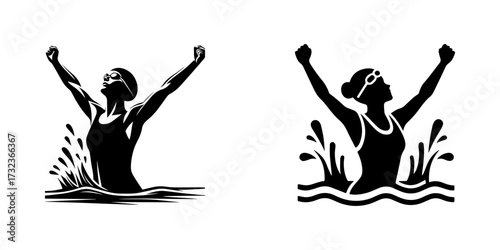 Modern Minimalist Women Floating Relax in Water Icon, Flat Silhouette of a Person Vector for Aquatic Illustration Design