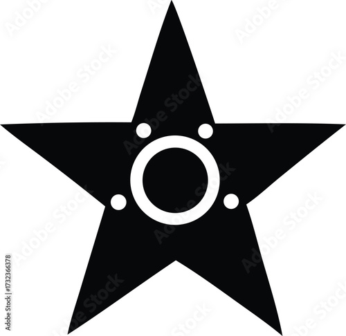 Bold black five-pointed star symbol with concentric rings and dots emblem for design projects