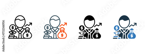 Investor multiple icon style vector illustration