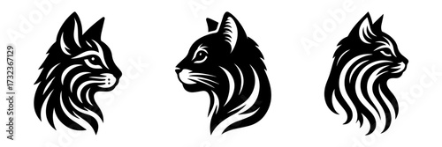 Modern Minimalist American Bobtail Icon, Flat Silhouette of a Cat Head Side View Vector for Pet Illustration Design
