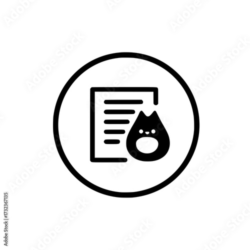 Vector illustration of paper document featuring black cat graphic in minimal style