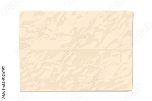 Crumpled ecru paper texture vector illustration. Abstract light background with wrinkled cardboard effect. Empty sheet with horizontal fold, vintage parchment, creased backdrop.