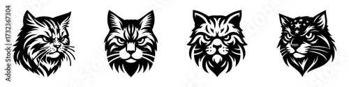 Modern Minimalist American Bobtail Icon, Flat Silhouette of a Cat Head Portrait Angry Vector for Pet Illustration Design