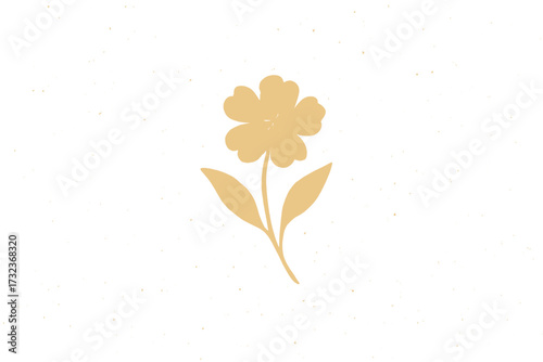Minimalist floral imprint with organic fleck eggshell texture. Vintage ecru backdrop with speckles. Natural flower silhouette for botanical eco design. Simple elegant plant art.
