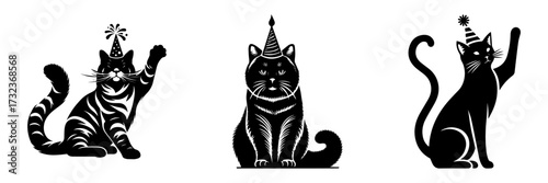 Modern Minimalist American Bobtail Icon, Flat Silhouette of a Full Human Body Celebrating Birthday Vector for Party Illustration Design