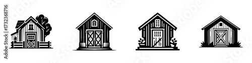 Modern Minimalist Farmhouse Door Icon, Flat Silhouette of a Rustic Entrance Vector for Architecture Illustration Design