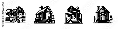 Modern Minimalist Farmhouse Step Icon, Flat Silhouette of a Rustic Entrance Vector for Architecture Illustration Design