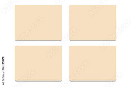 Grain craft paper texture. Light ecru eggshell background. Vector vintage grunge surface backdrop. Set of blank cardboard coasters or labels isolated for your design.