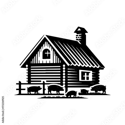 Modern Minimalist Pig Farm Icon, Flat Silhouette of a Rural Livestock Building Vector for Agriculture Illustration Design