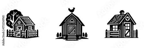 Modern Minimalist Chicken Coop Icon, Flat Silhouette of a Rural Poultry House Vector for Agriculture Illustration Design