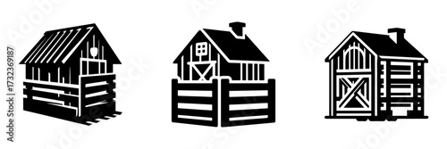 Modern Minimalist Farmhouse Horse Stables Icon, Flat Silhouette of a Rural Barn Vector for Agriculture Illustration Design