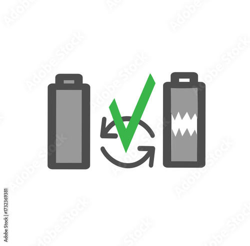 Battery charging and health status indicator with checkmark