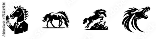 Modern Minimalist Wild Mustang Icon, Flat Silhouette of a Full Body Drinking Horse Vector for Wildlife Illustration Design