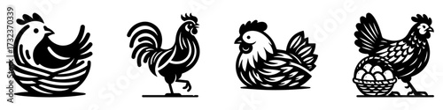 Modern Minimalist Farm Chicken Icon, Flat Silhouette of an Incubating Eggs Vector for Poultry Illustration Design