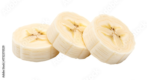 Three sliced banana pieces isolated on transparent background