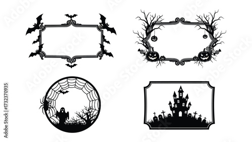 Spooky Halloween Frames: A collection of Halloween frames, encompassing diverse spooky elements like bats, pumpkins, ghosts, haunted houses, and spiderwebs.