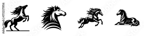 Modern Minimalist Wild Mustang Icon, Flat Silhouette of a Full Body Rearing Horse Vector for Wildlife Illustration Design