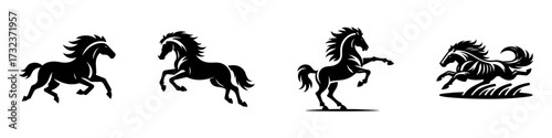 Modern Minimalist Wild Mustang Icon, Flat Silhouette of a Full Body Jumping Horse Vector for Wildlife Illustration Design