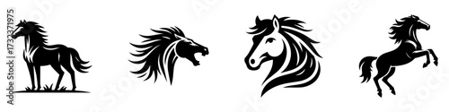 Modern Minimalist Wild Mustang Icon, Flat Silhouette of a Horse Head with Open Mouth Vector for Wildlife Illustration Design