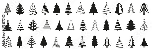 Christmas tree logo collection. Pine, spruce tree icon for Christmas and New Year holiday. Set of various Christmas tree silhouettes